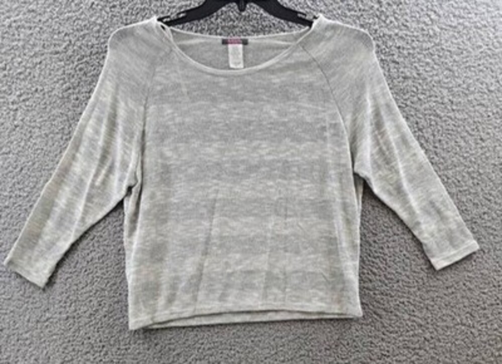 Blush Melange Knit Raglan 3/4-Sleeve Scoop Neck Top Women's M Light Gray